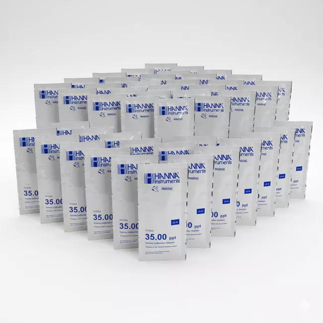 (Box of 25) 35 ppt Salinity Calibration Solution Packs HI70024P (25 x 20 mL) - Hanna Instruments